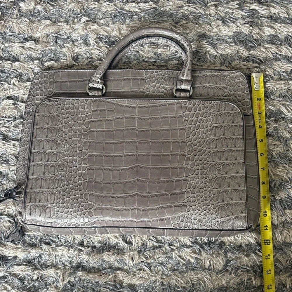 Bueno Croc-Embossed Structured Satchel in Taupe, Silver Hardware, Laptop, Unisex